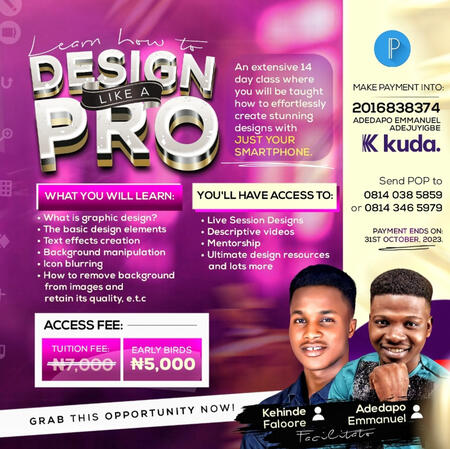 Here, you have the best opportunity to learn from two Professional Creative Designers and start your own design career.
